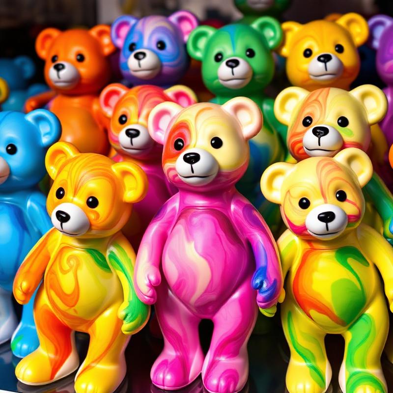 Collection de nounours colorés peints avec la technique du pouring painting